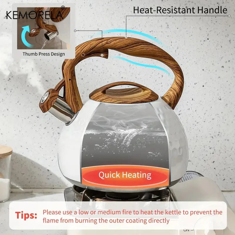 3L Stainless Steel Heat-Resistant Hammer Pattern Whistle Sound Kettle Wooden handle Boiling Kitchenware Gas Induction