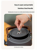 Camping Tea Kettle - Aluminum Alloy Construction, Wooden Handle, Portable Outdoor Kettle for Camping, Hiking, Durable Cookware