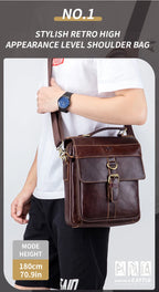Men's Leather Shoulder Bag, Retro Business Crossbody Bag, Large Capacity Fashion Casual Youth Student Handbag