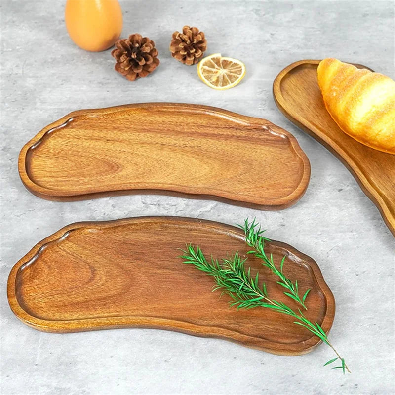 Wooden Tea Coffee Tray Fruit Dessert Candy Plate Japanese Style Bread Snack Food Dish Tray Decorative Tableware for Home Kitchen