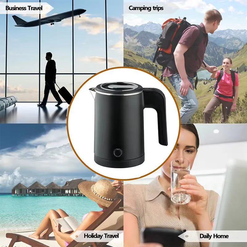 Portable 500ML Travel Electric Kettle Stainless Steel Water Boiler for Tea Coffee Hot Water Family Camping Kitchen Smart Kettle