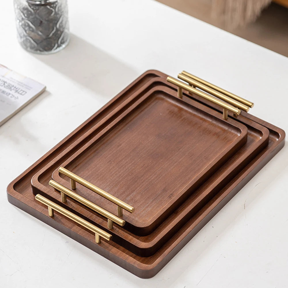 Wooden Serving Tray with Handles Bamboo Tea Tray Food Tray for Breakfast Coffee Dessert Snack Platter Home Coffee Table