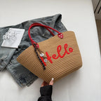 Simple Fashion Big Tote Bags For Women Cotton Fabric Woven Design Letter Embroidered  Luxury Large Capacity Shopper Shoulder Bag