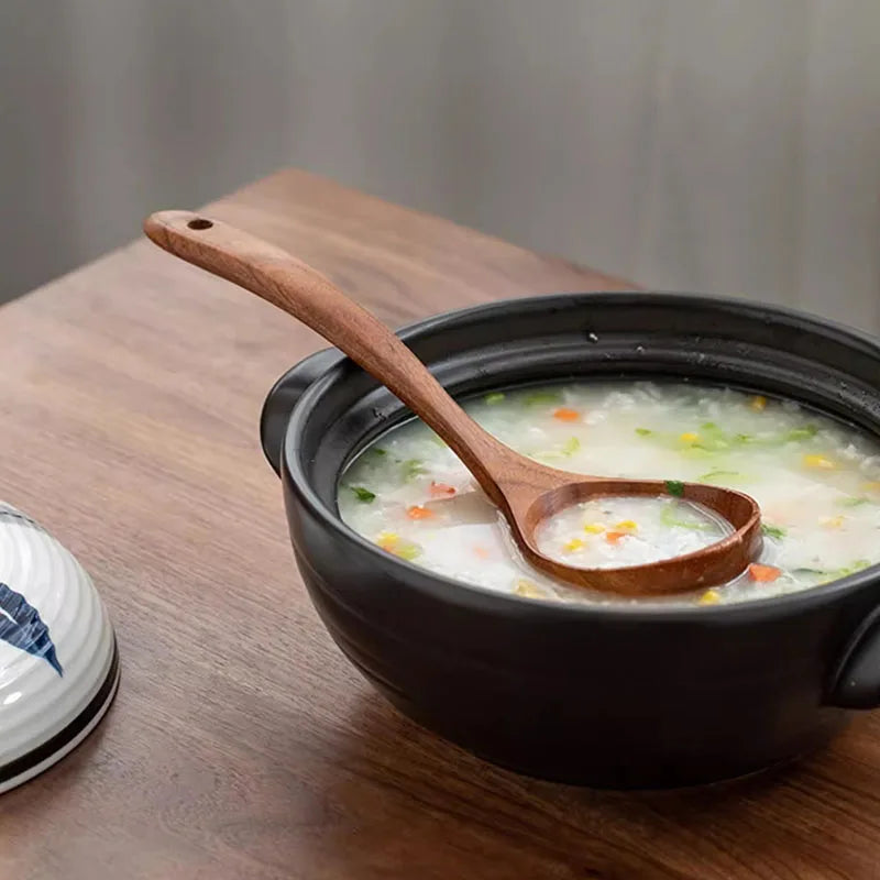 Teak Wooden Ladle Spoon Kitchen Serving Spoon With Back Hooks Non-stick Wooden Soup Ladle   For Cooking Serving And Stirring