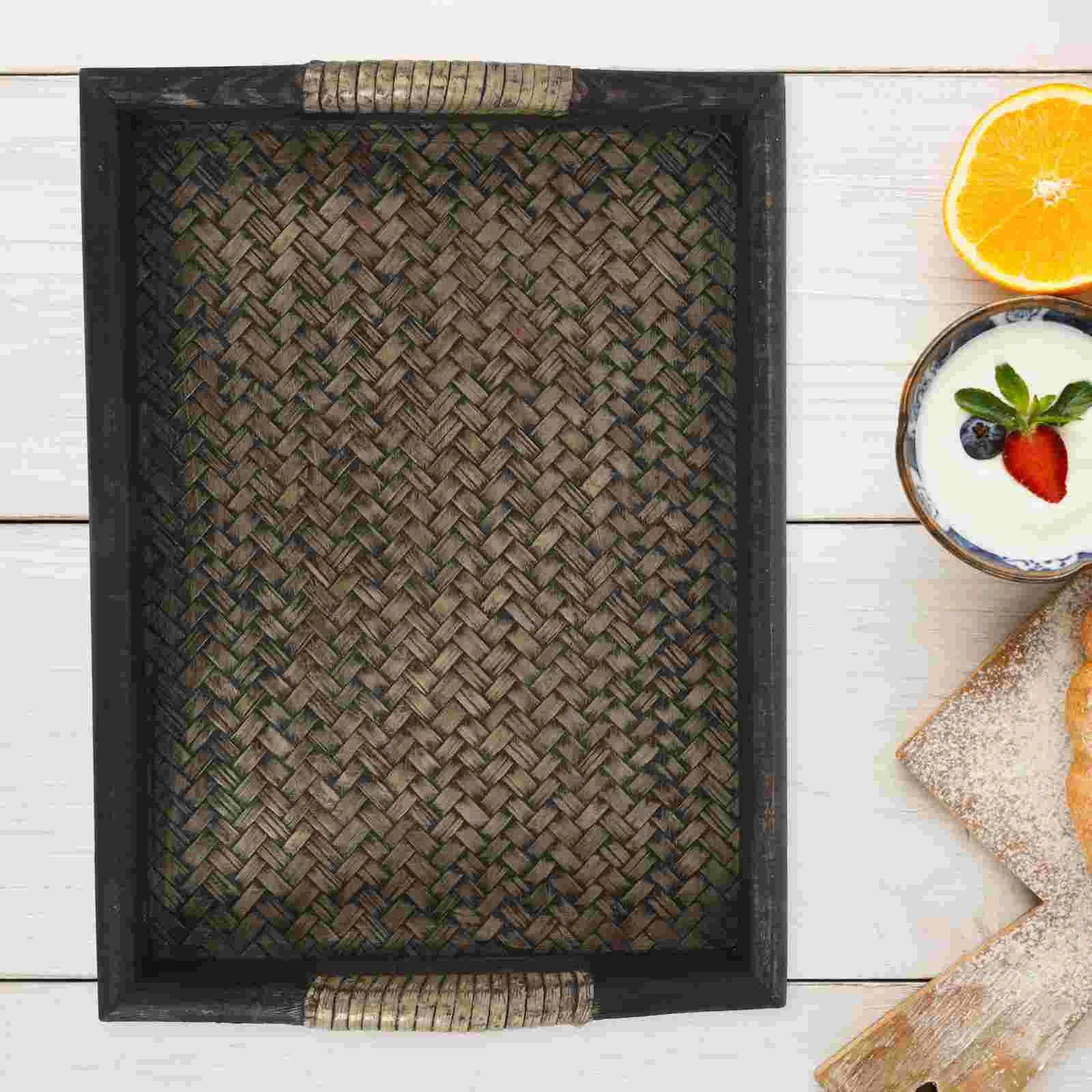 Wooden Serving Tray With Handles Natural Wood Fruit Tray For Restaurant Hotel Buffet Rectangular Tea Tray Household Storage