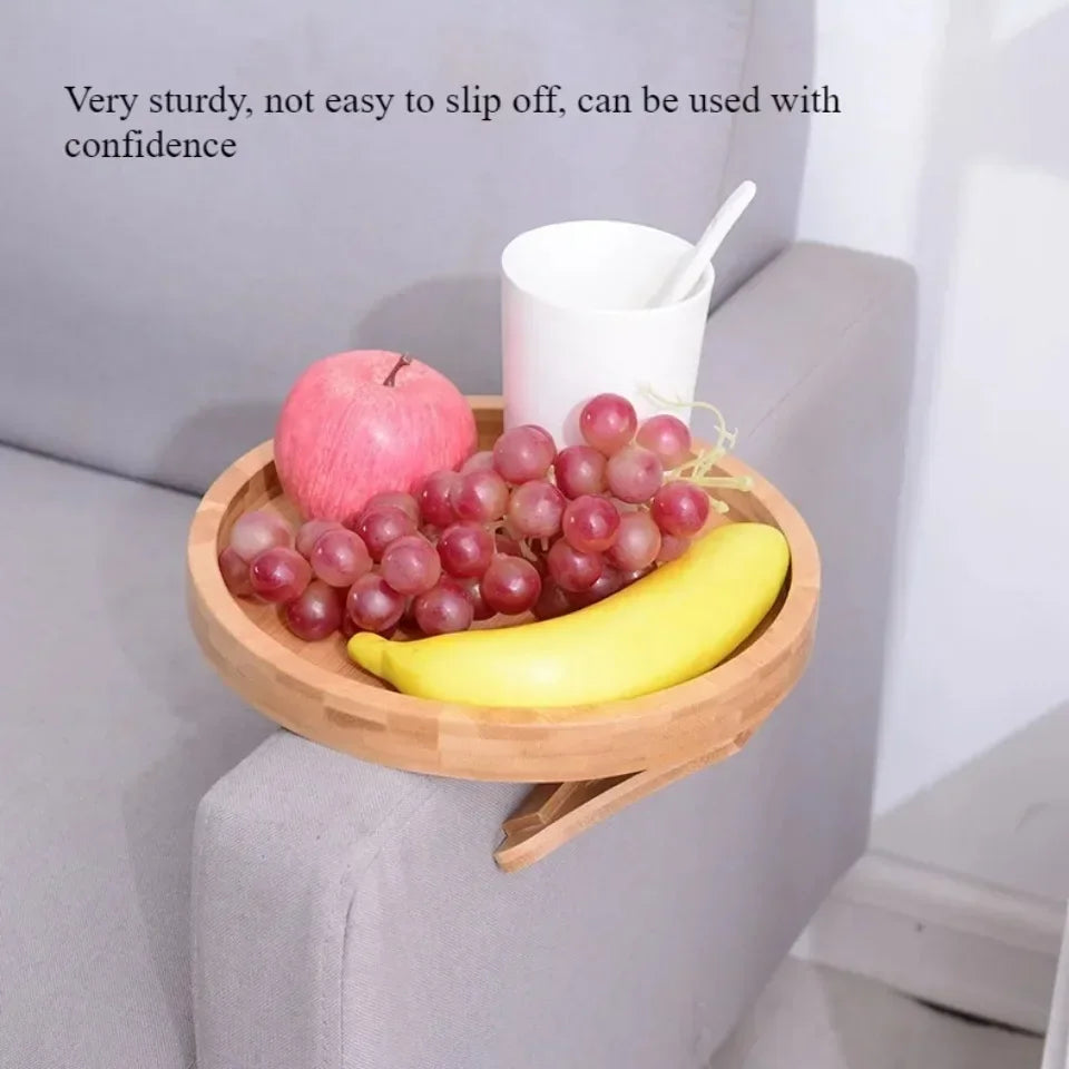 Sofa Tray Table Sofa Handrail Clip-on Tray Made Solid Wood Portability TV Food Multifunctional Portable Foldable Circular Tray