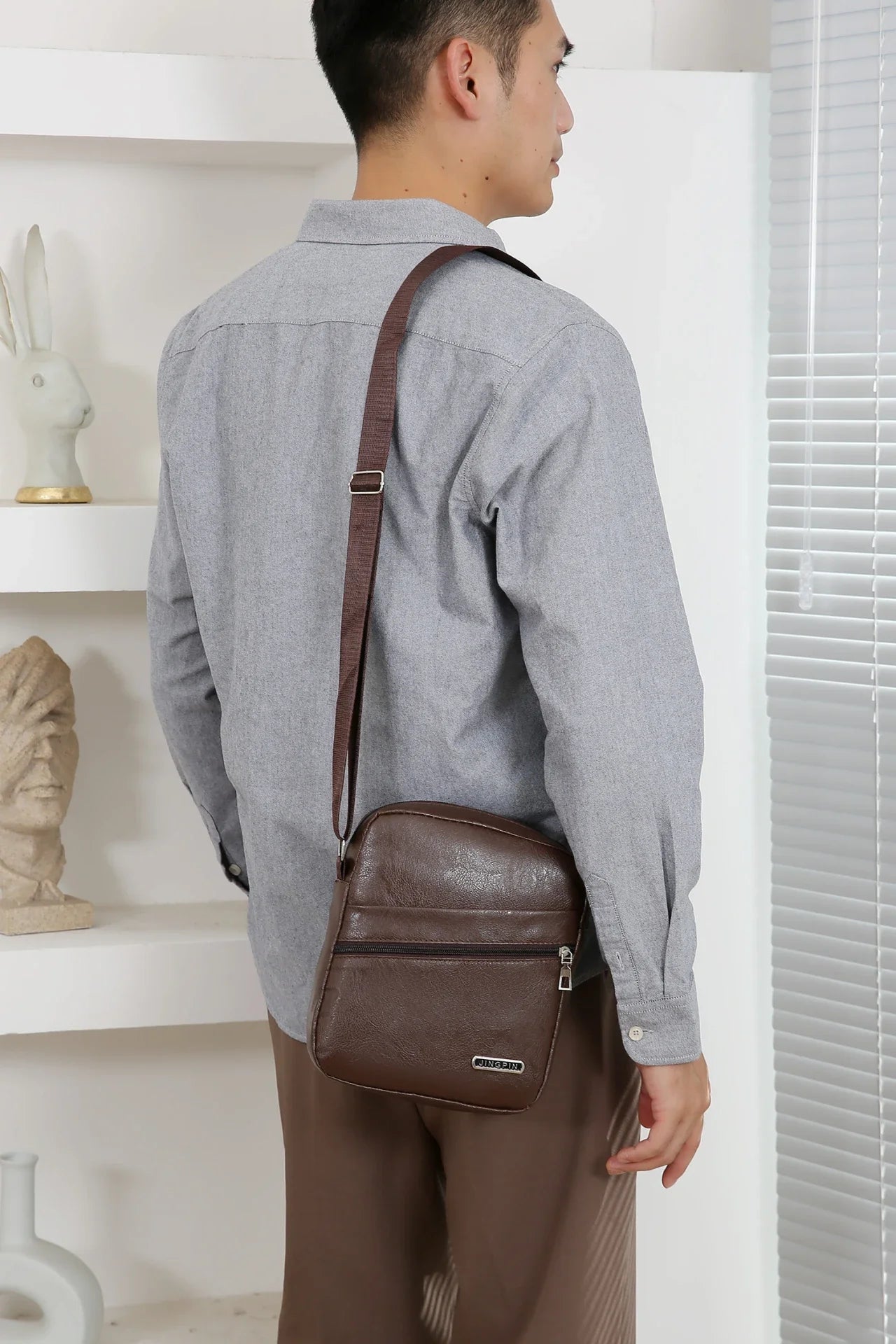 Men‘s PU Shoulder Bag Messenger Bag Casual Waterproof Nylon Zipper Pocket Handbag Fashion Tote Travel Male Crossbody Bags