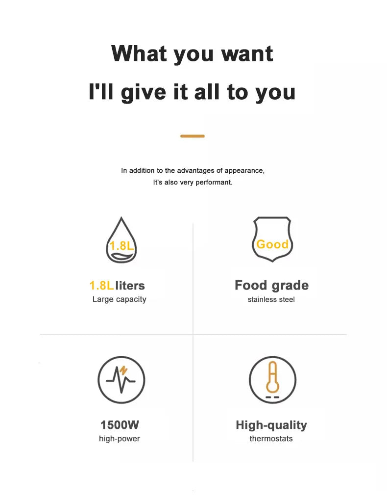 Stainless Steel Electric Kettle 1.8L 220V Silver Black Base Separation Desion Rust-resistant Durable for Home During Travel