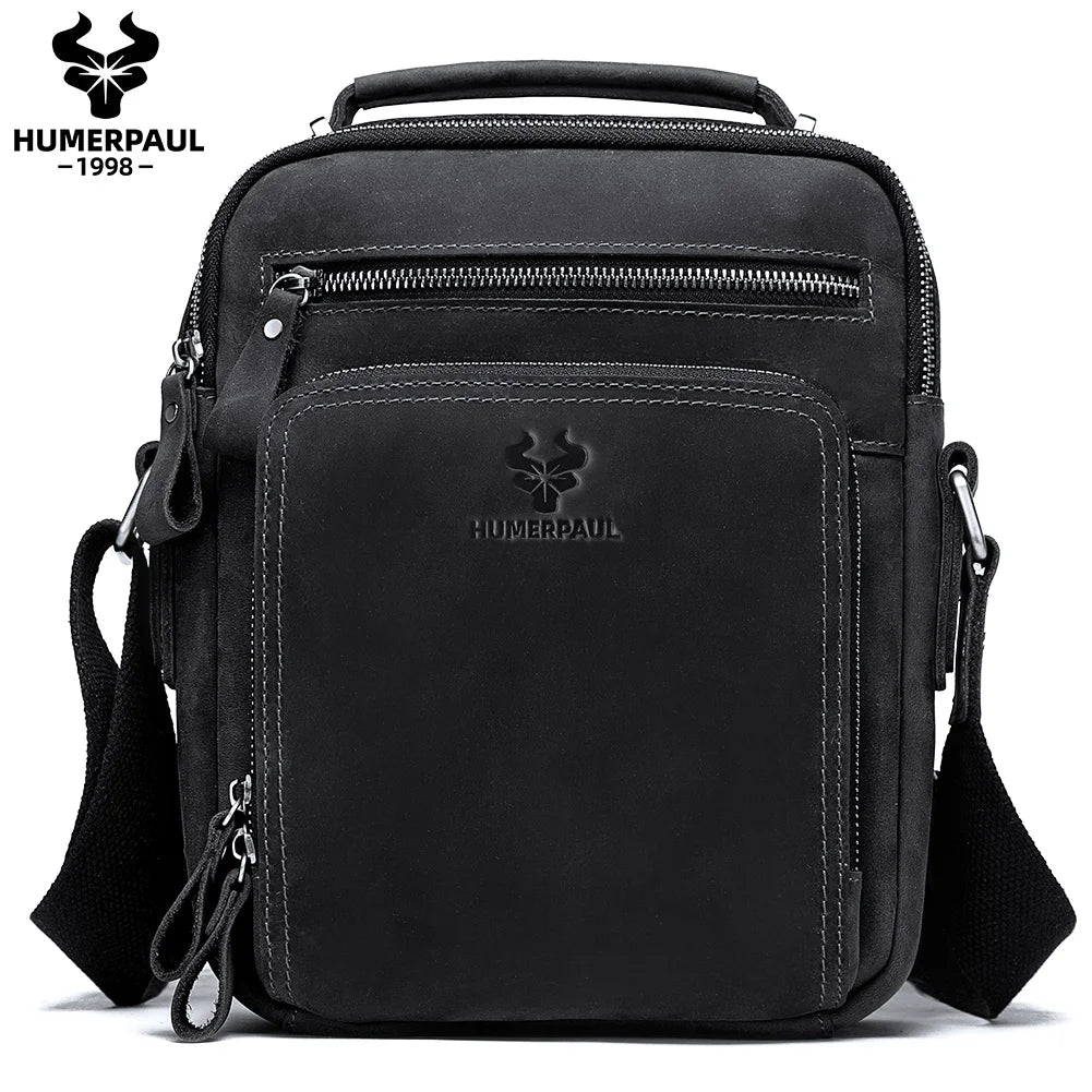 Men's Cowhide Shoulder Bag Casual Crossbody Bags Full Grain Leather Multifunctional Ipad Messenger Handbag Quality