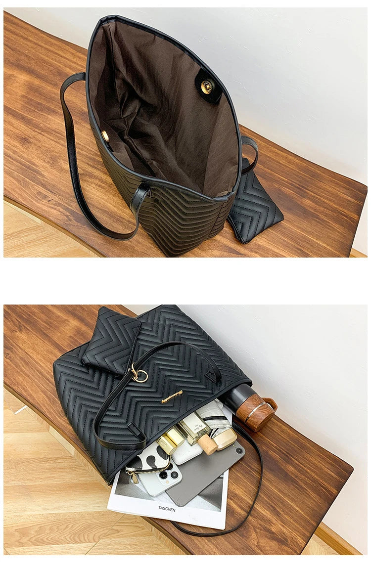 Women's Bag Fashion Large Capacity Tote Bag Wavy Grain Daily Commute Handbag two-piece