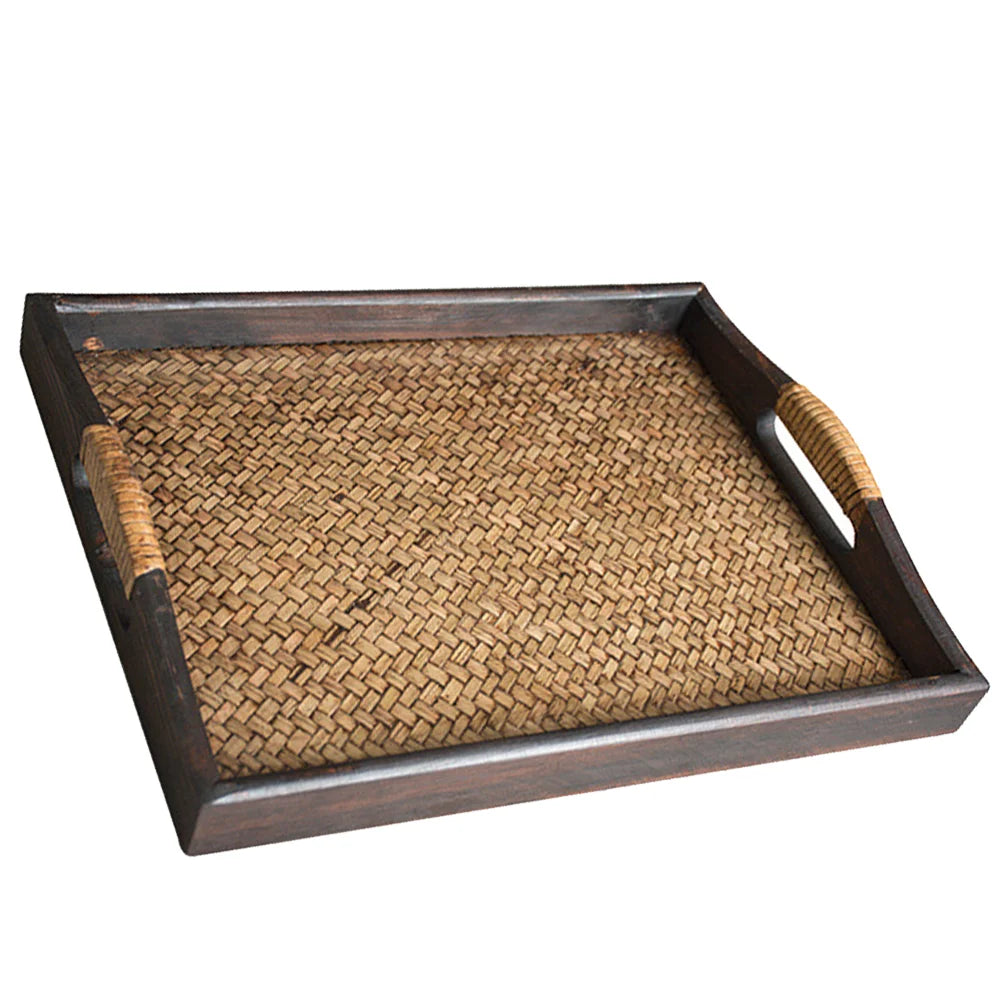 Wooden Serving Tray With Handles Natural Wood Fruit Tray For Restaurant Hotel Buffet Rectangular Tea Tray Household Storage