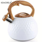 3L Stainless Steel Heat-Resistant Hammer Pattern Whistle Sound Kettle Wooden handle Boiling Kitchenware Gas Induction