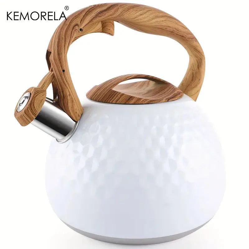 3L Stainless Steel Heat-Resistant Hammer Pattern Whistle Sound Kettle Wooden handle Boiling Kitchenware Gas Induction