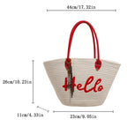 Simple Fashion Big Tote Bags For Women Cotton Fabric Woven Design Letter Embroidered  Luxury Large Capacity Shopper Shoulder Bag