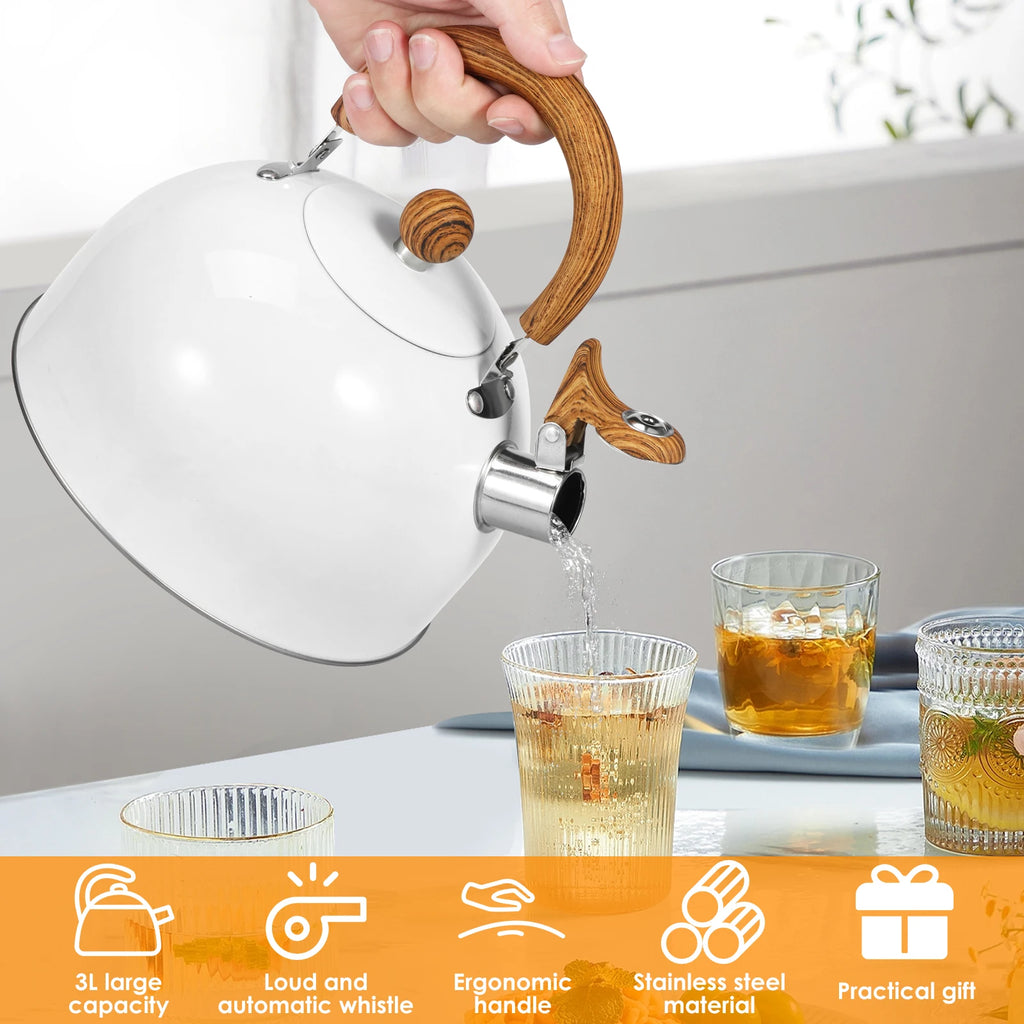 Tea Kettle with Anti-scald Handle Rustproof Whistling Tea Kettle Food Grade Stainless Steel Stove Top 3/2L Tea Pot Kitchen Tool
