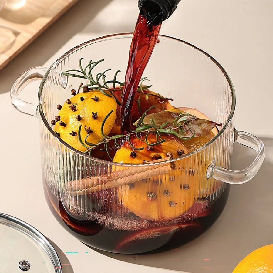 1pc Cooking Pot 1.6L Heat-resistant Borosilicate Glass Kitchenware Multifunctional Large Capacity Stew Pot Kitchen Cooking Tools