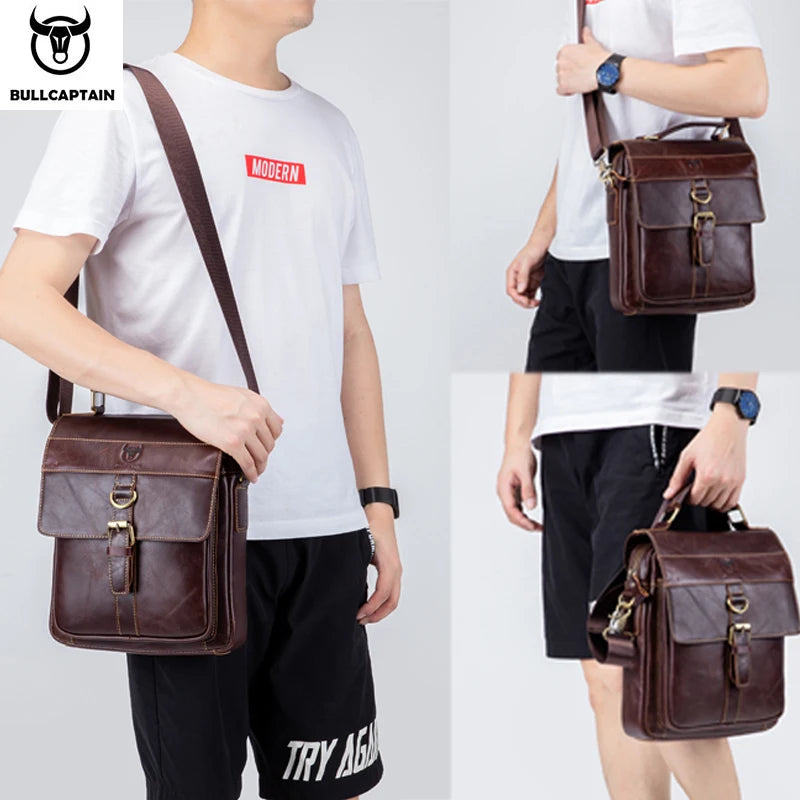 Men's Leather Shoulder Bag, Retro Business Crossbody Bag, Large Capacity Fashion Casual Youth Student Handbag