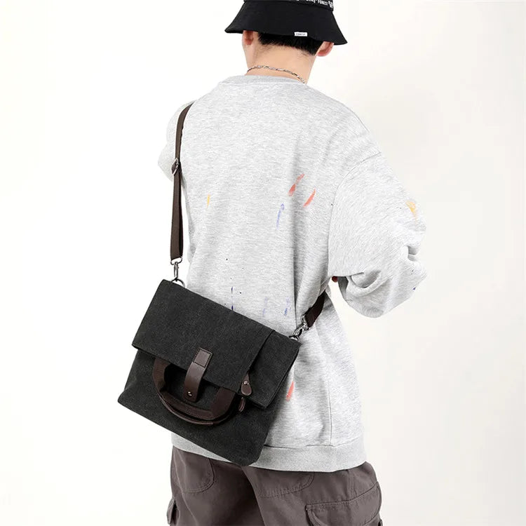 Men's Fashion Canvas Shoulder Bags Business Travel Crossbody Bags Men Multifunctional Messenger Bags Briefcase Men Handbag Tote