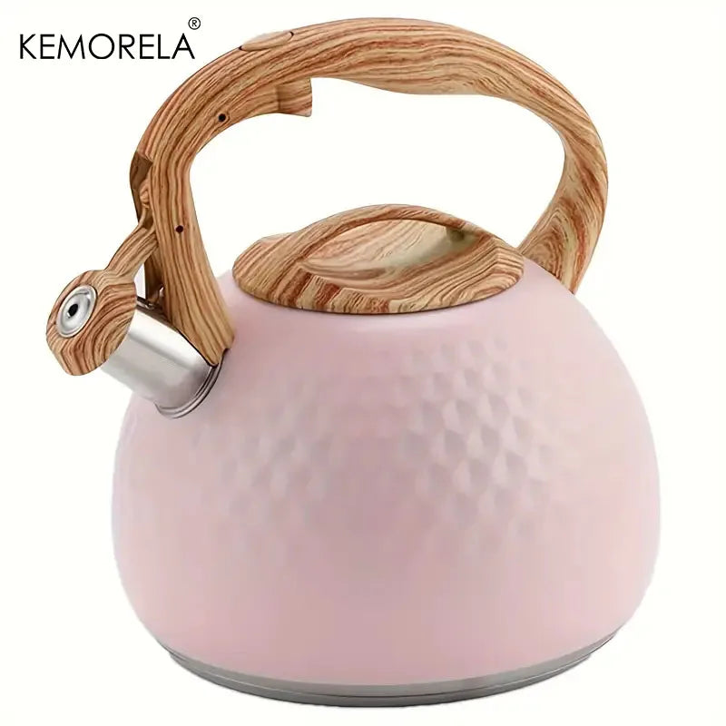 3L Stainless Steel Heat-Resistant Hammer Pattern Whistle Sound Kettle Wooden handle Boiling Kitchenware Gas Induction