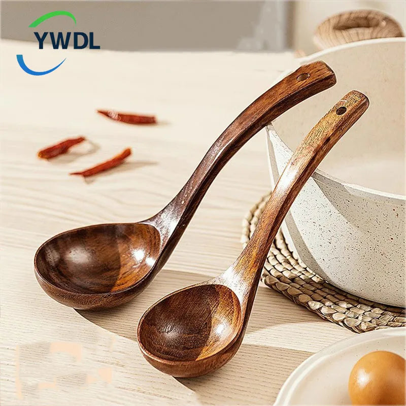 Teak Wooden Ladle Spoon Kitchen Serving Spoon With Back Hooks Non-stick Wooden Soup Ladle   For Cooking Serving And Stirring