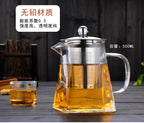 Heat Resistant Glass Teapot With Stainless Steel Coffee Infuser Heated Container Tea Pot Good Clear Kettle Square Filter Baskets