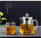 Heat Resistant Glass Teapot With Stainless Steel Coffee Infuser Heated Container Tea Pot Good Clear Kettle Square Filter Baskets