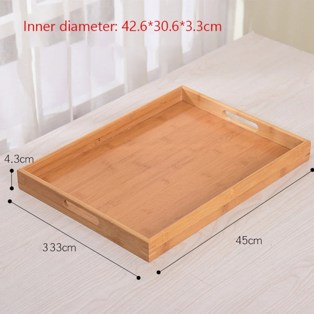 Wooden tray Bamboo tray 1PC Tea tray tableware holder Fruit bread dessert tea food tray with handle rectangle