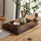 Wooden Rectangular Tea Tray Handmade Classic Wooden Dessert Candy Tea Tray Dinner With Handles Kitchen Decorative Wood Plate