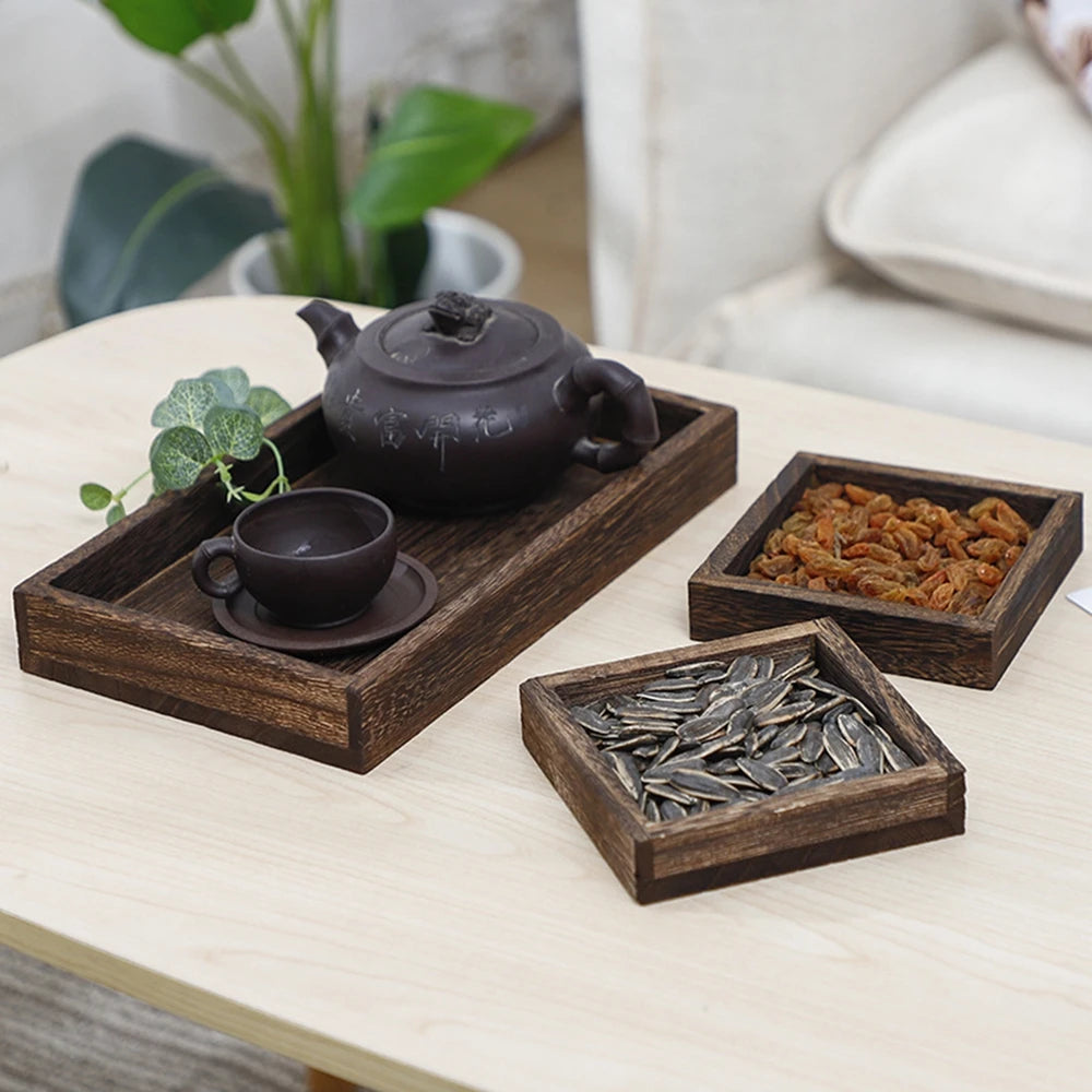 Wooden Rectangular Tea Tray Handmade Classic Wooden Dessert Candy Tea Tray Dinner With Handles Kitchen Decorative Wood Plate