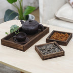 Wooden Rectangular Tea Tray Handmade Classic Wooden Dessert Candy Tea Tray Dinner With Handles Kitchen Decorative Wood Plate