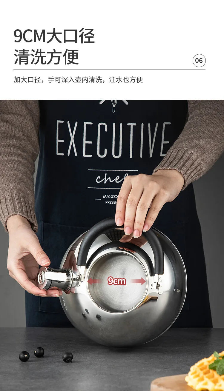 304 Stainless Steel Whistle Kettle 1.5-5L Multiple Sizes Large Capacity Sounding Kettle for Induction Stove Kitchen Supplies