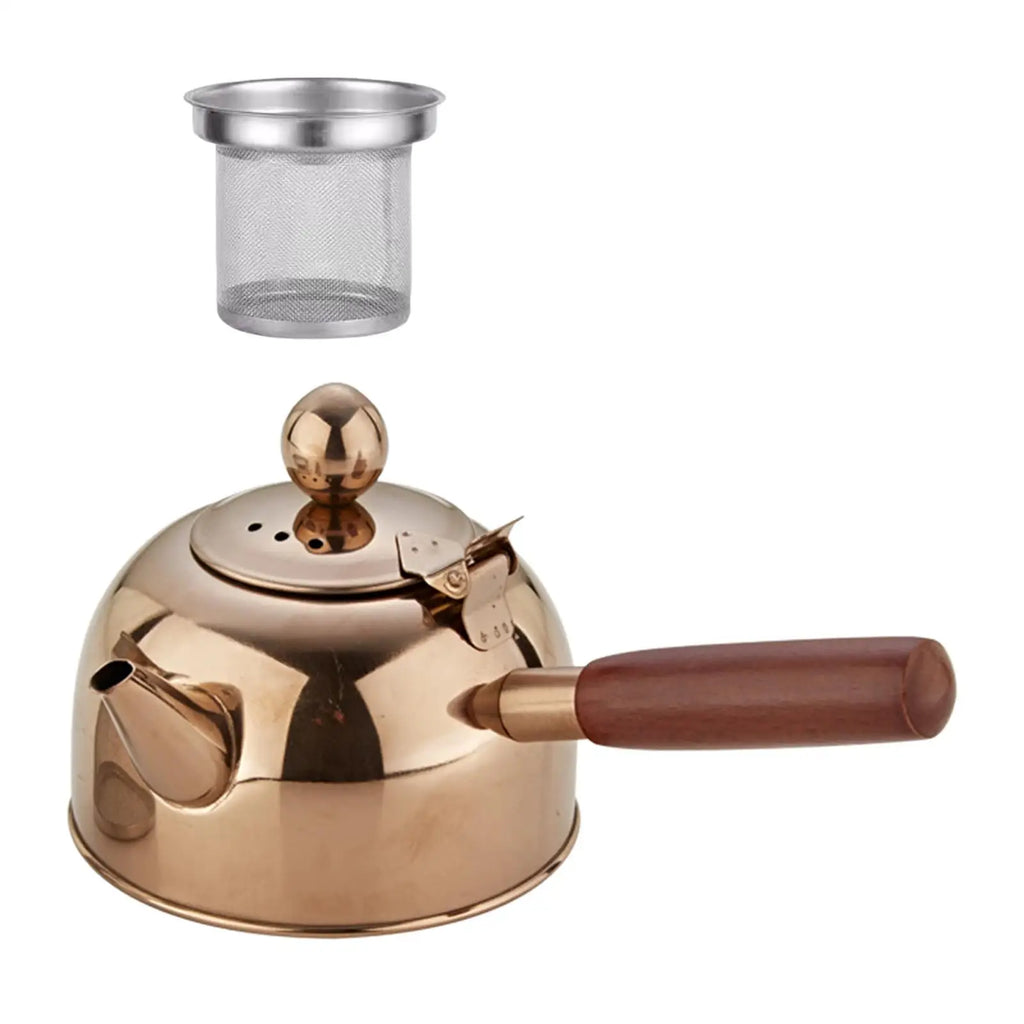 Portable Tea Kettle with Wood Handle Teapots Pot Jug Large Capacity Flat Bottom for Picnic Household Restaurant Kitchen Stovetop