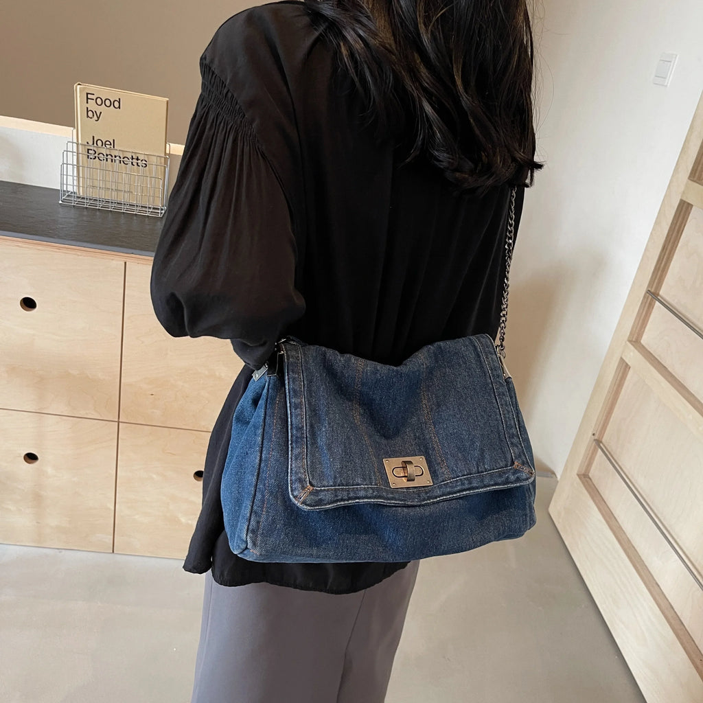 Denim bag women 2025 New fashion casual shoulder bags large capacity Tote Bag class commuting crossbody Bags for women bolsa sac