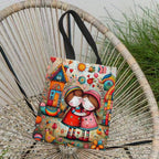 Whimsical Fairy-Tale World Print Tote Bag - Vibrant Mixed Colors, Reusable Foldable Shopping Bag with Fixed Shoulder Straps