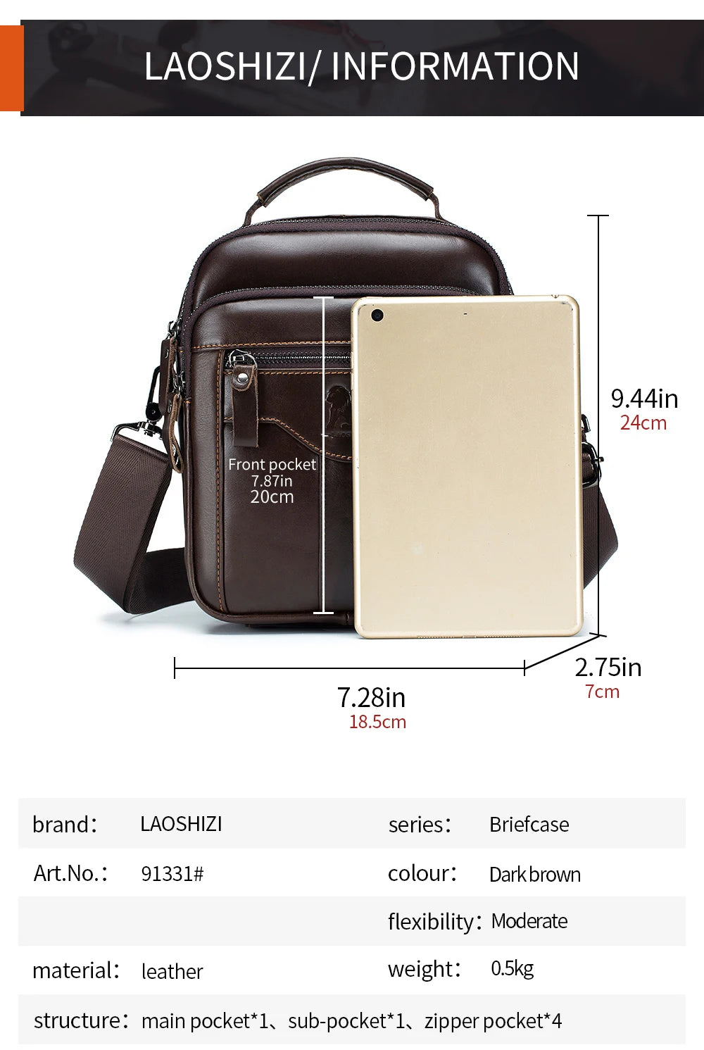 Men's crossbody bag, fashionable leather bag, trendy retro men's top layer cowhide shoulder bag