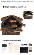 Crazy Horse Skin Men's Wearing Belt Phone Waist Bag Top Layer Cowhide Multi functional Single Shoulder Crossbody Phone Bag