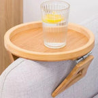 Sofa Tray Table Sofa Handrail Clip-on Tray Made Solid Wood Portability TV Food Multifunctional Portable Foldable Circular Tray