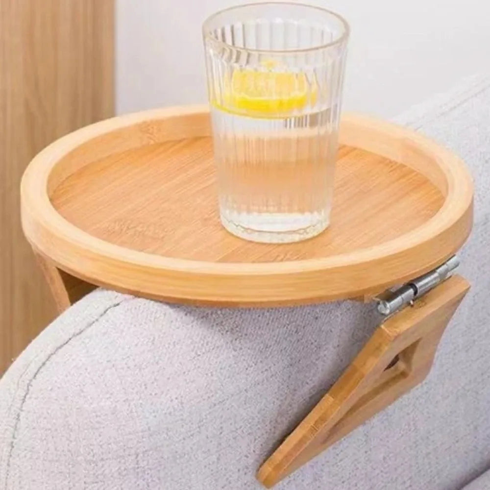 Sofa Tray Table Sofa Handrail Clip-on Tray Made Solid Wood Portability TV Food Multifunctional Portable Foldable Circular Tray