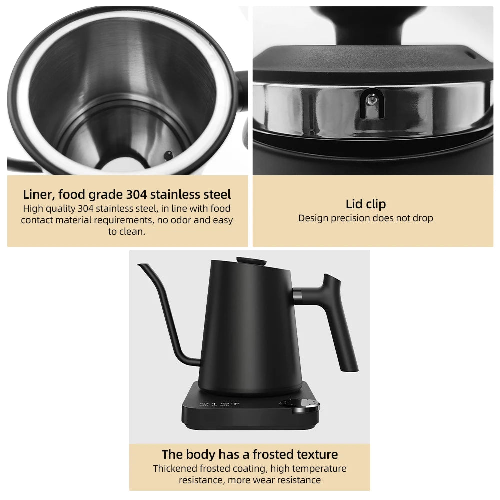 Gooseneck Electric Kettle 0.9L Temperature Control Stainless Steel Inner Heating 1200W Electric Kettles Anti-dry Protection