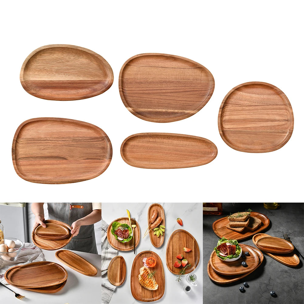 Solid Wood Dinner Plates Irregular Oval Serving Tray Fruit Dishes Dry Fruit Sushi Tea Tray Bread Wooden Plate Home Decoration