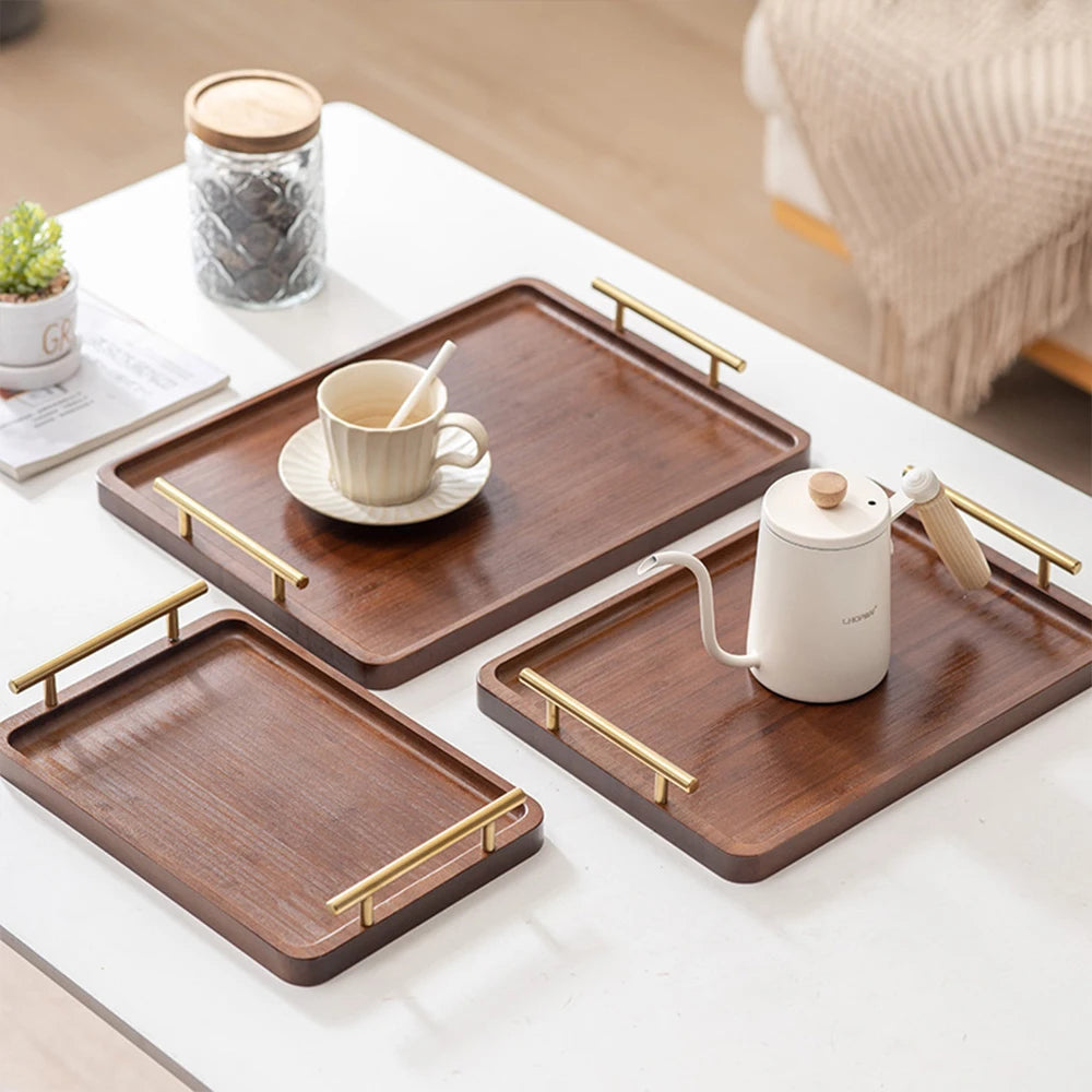 Wooden Serving Tray with Handles Bamboo Tea Tray Food Tray for Breakfast Coffee Dessert Snack Platter Home Coffee Table