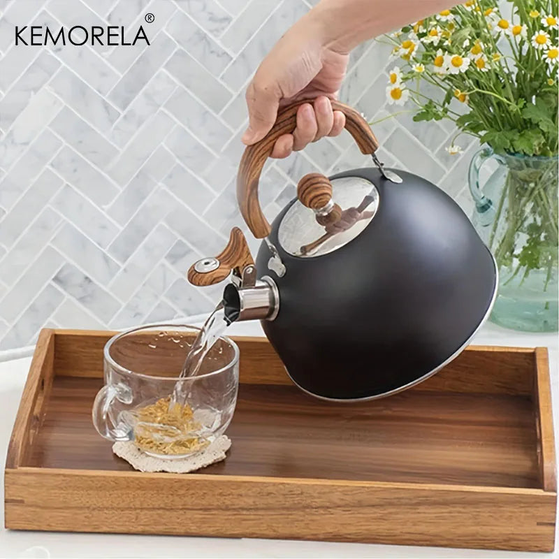 1PCS 2.5L Stainless Steel Whistle Kettle With Heat-Resistant Handle Thickened Outdoor Camping Kettle for Gas & Induction Cooker