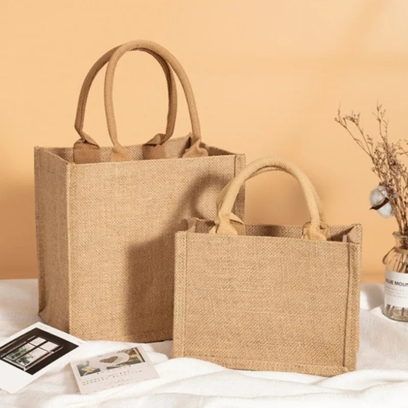 New Burlap Tote Bags Mini Burlap Beach Bags Portable Jute Tote Bag Multipurpose Burlap Hand Bags For Shopping Trips Beach School
