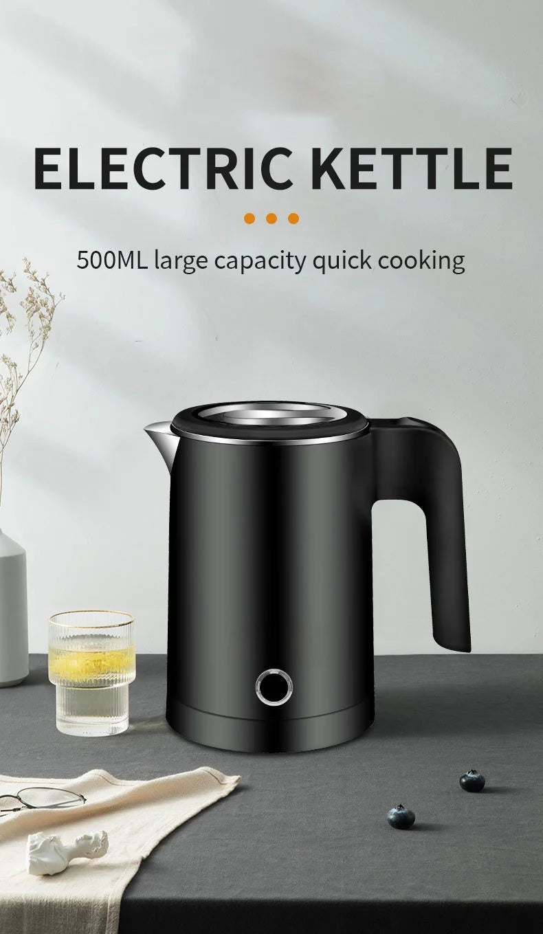 500ML Large Capacity Electric Kettle Stainless Steel Portable Water Boiler Fast Boil Smart Kettle for Home Hotel Water Kettle