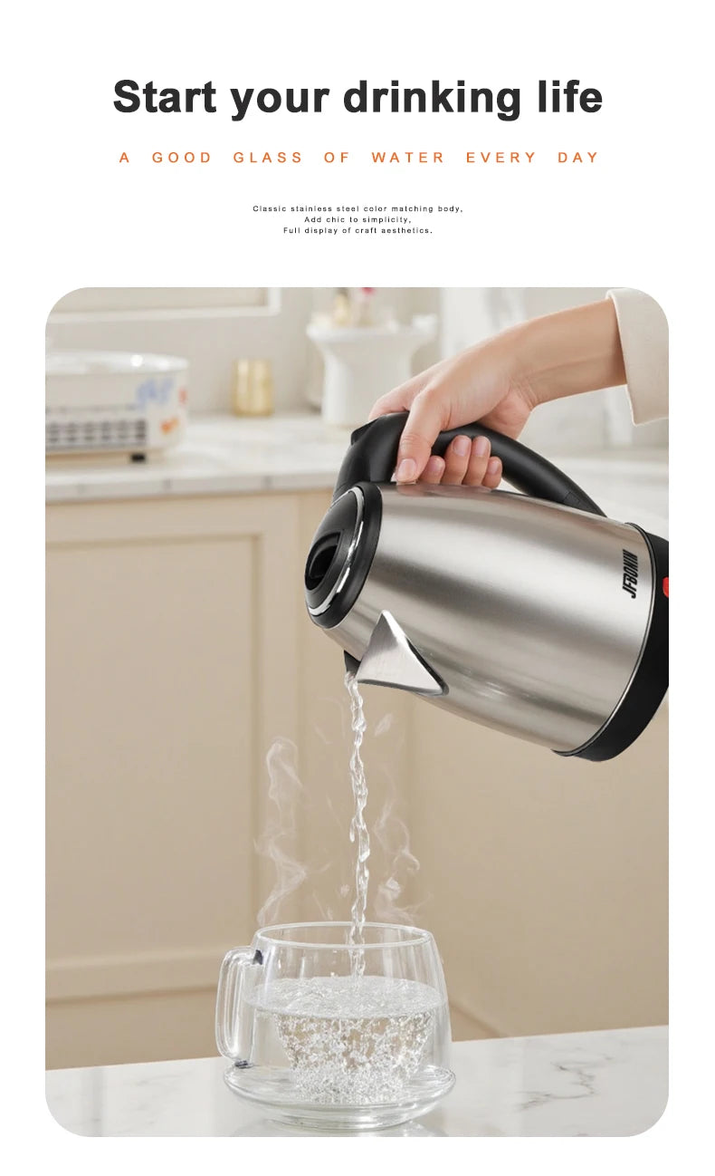 Stainless Steel Electric Kettle 1.8L 220V Silver Black Base Separation Desion Rust-resistant Durable for Home During Travel