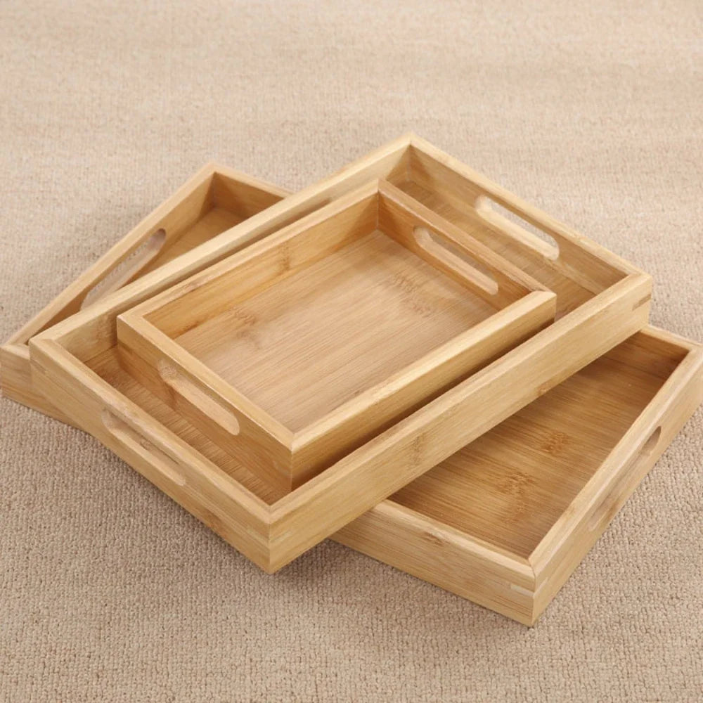 Wooden tray Bamboo tray 1PC Tea tray tableware holder Fruit bread dessert tea food tray with handle rectangle