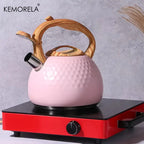 3L Stainless Steel Heat-Resistant Hammer Pattern Whistle Sound Kettle Wooden handle Boiling Kitchenware Gas Induction
