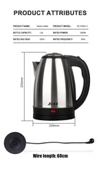 Stainless Steel Electric Kettle 1.8L 220V Silver Black Base Separation Desion Rust-resistant Durable for Home During Travel