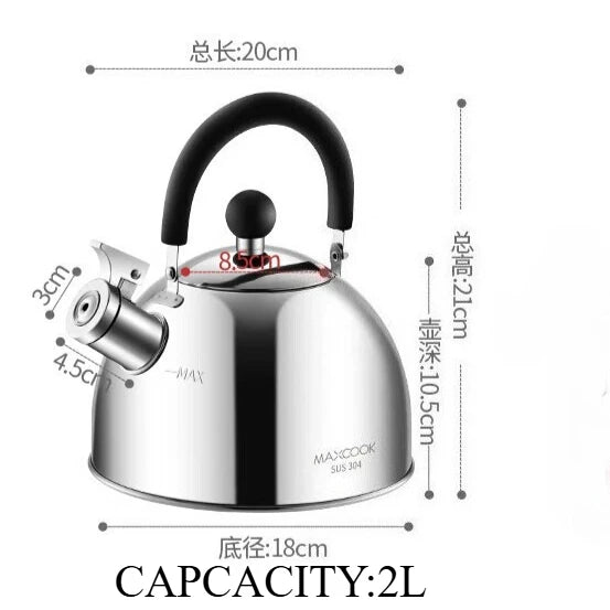 304 Stainless Steel Whistle Kettle 1.5-5L Multiple Sizes Large Capacity Sounding Kettle for Induction Stove Kitchen Supplies