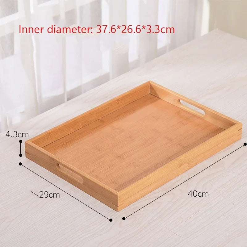 Wooden tray Bamboo tray 1PC Tea tray tableware holder Fruit bread dessert tea food tray with handle rectangle